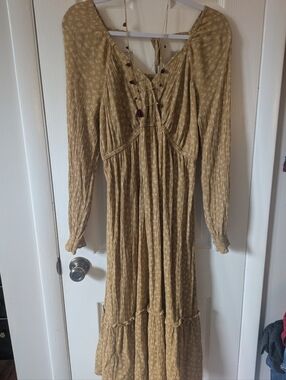 Sonoma Mustard Floral Ditsy Maxi Dress Maternity Rayon Boho Cottagecore